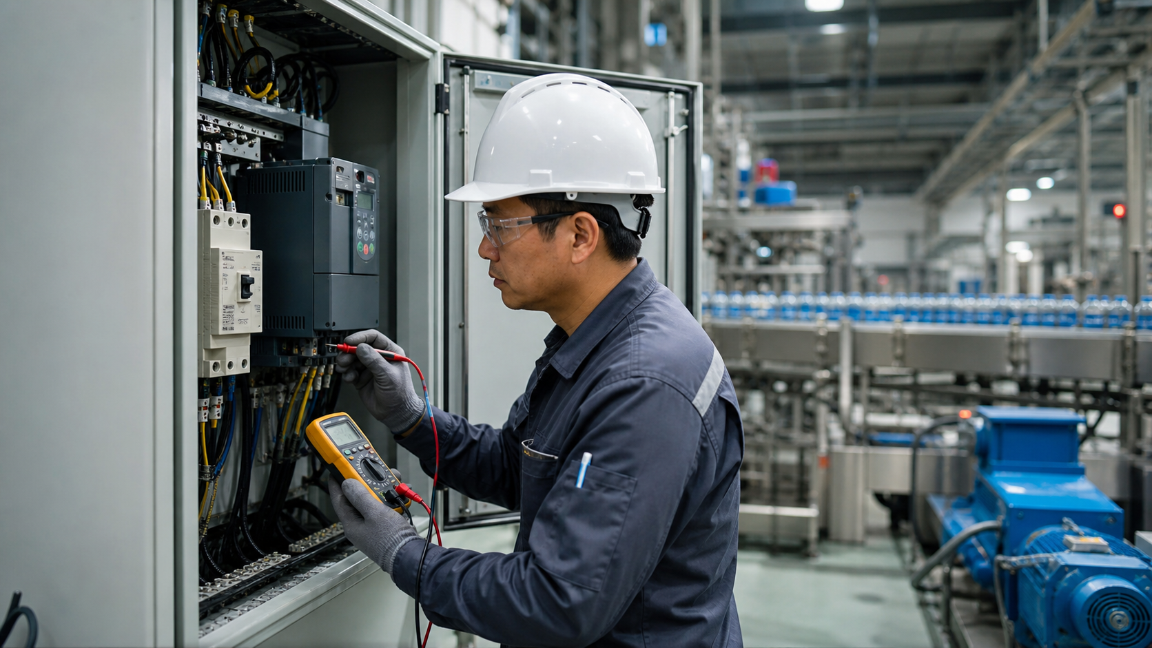 Kỹ sư kiểm tra motor quá nhiệt trên dây chuyền nhà máy