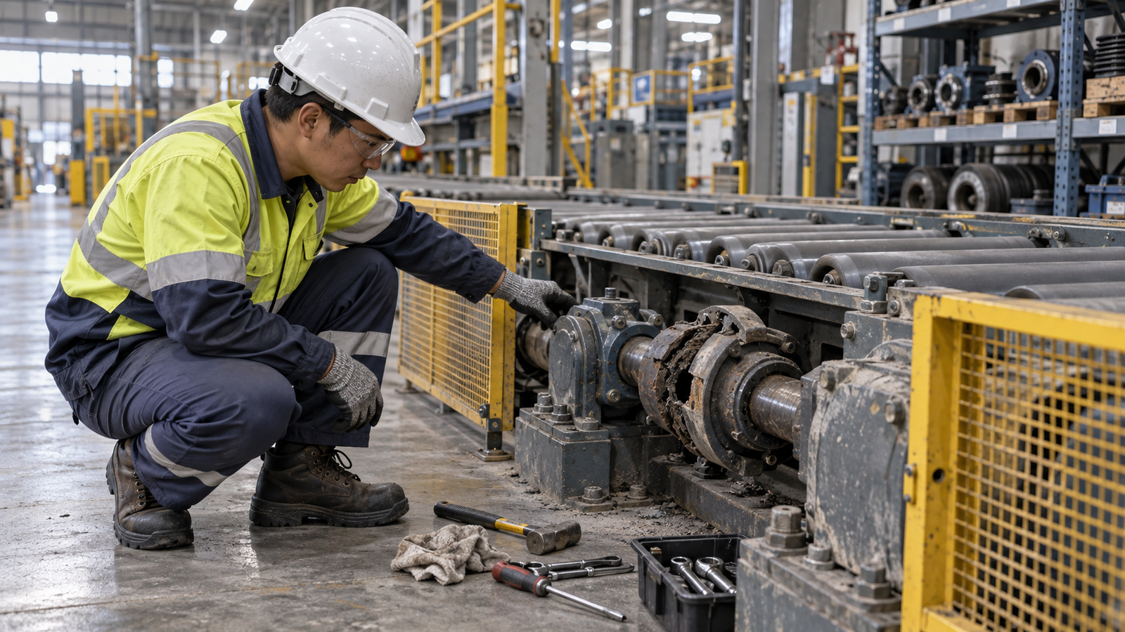 conveyor gãy trục trong nhà máy cần kiểm tra theo checklist hiện trường