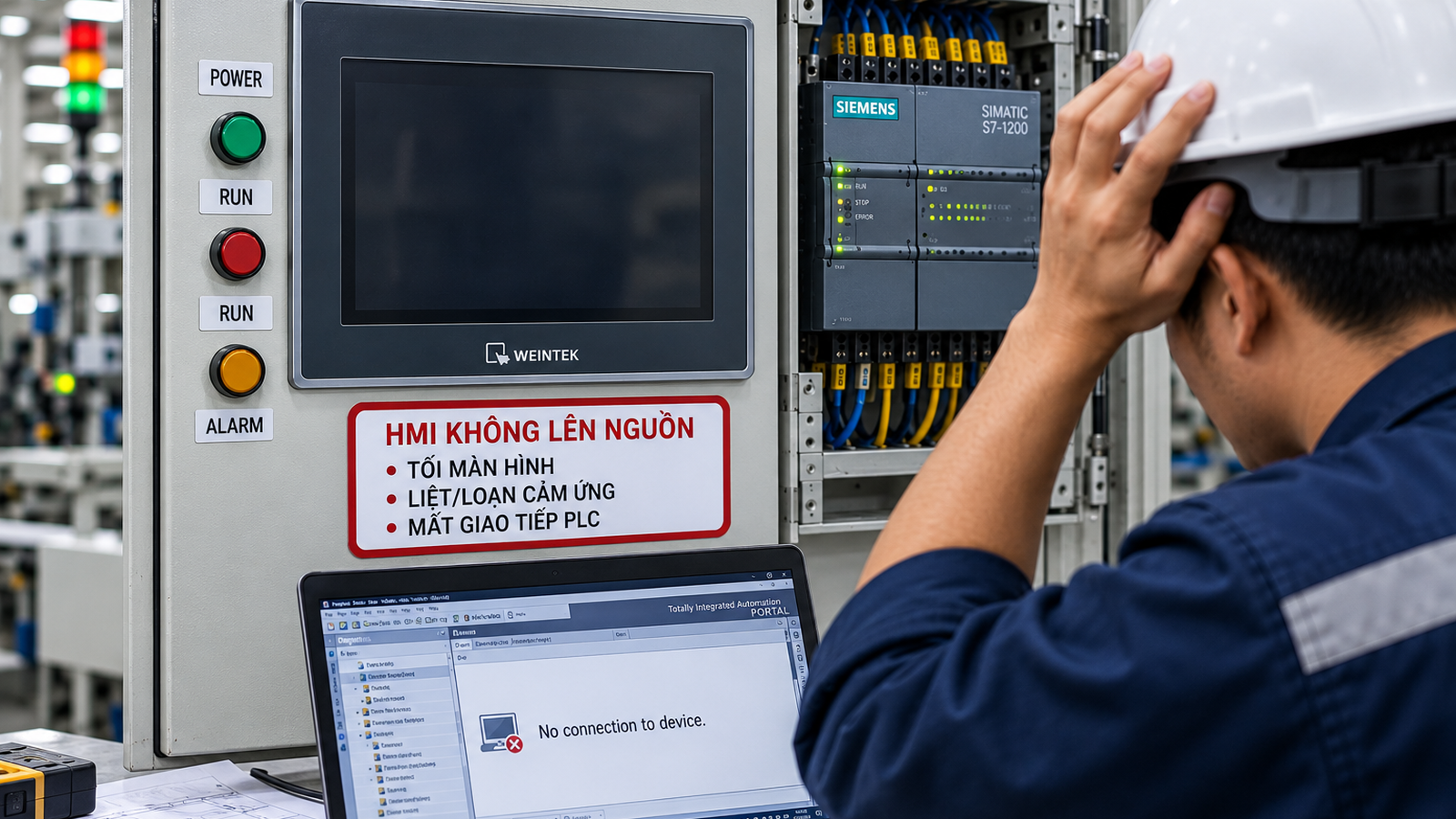 HMI không lên nguồn trong xưởng SME Việt Nam cần kiểm tra tại hiện trường