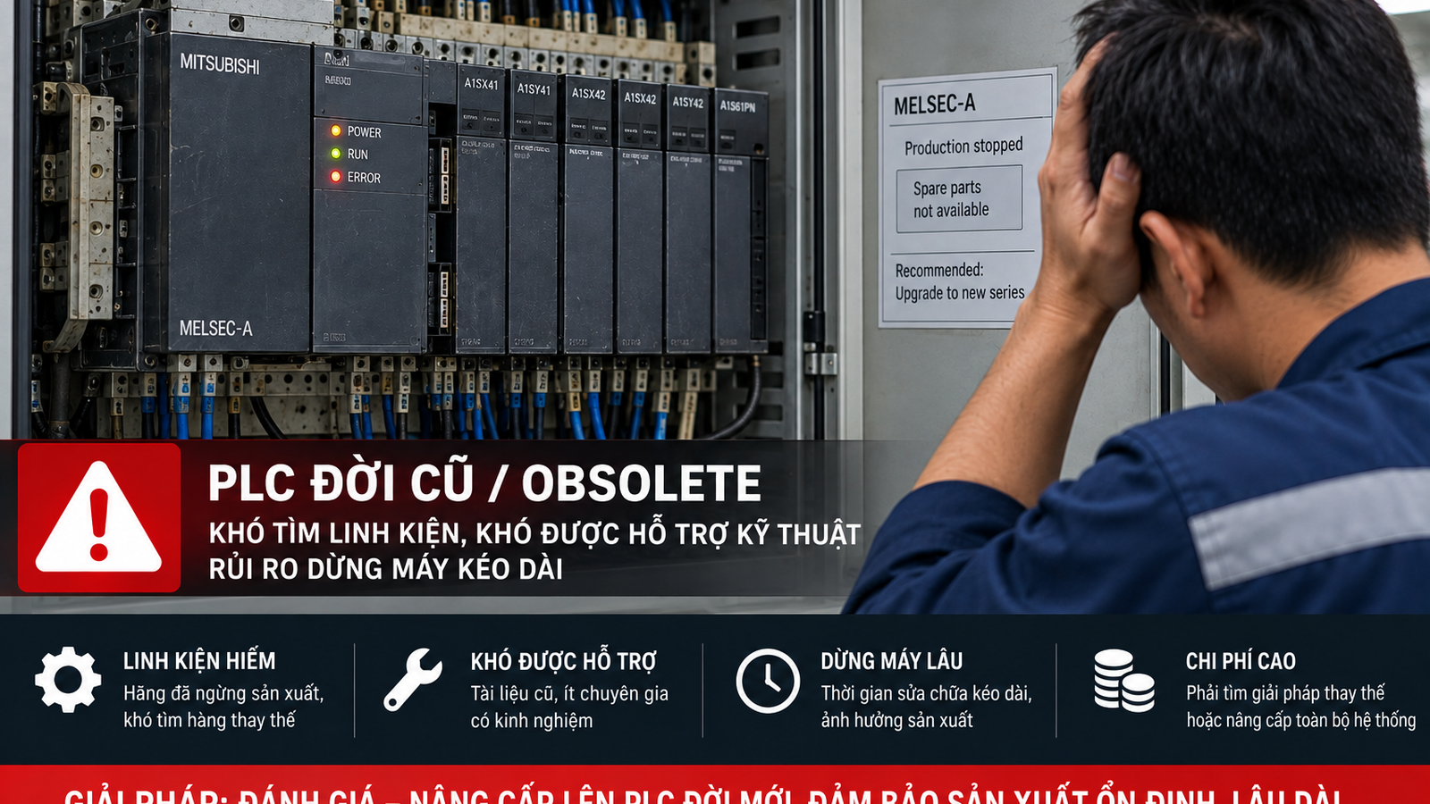 Kỹ sư kiểm tra tủ điện nóng tại xưởng SME Việt Nam