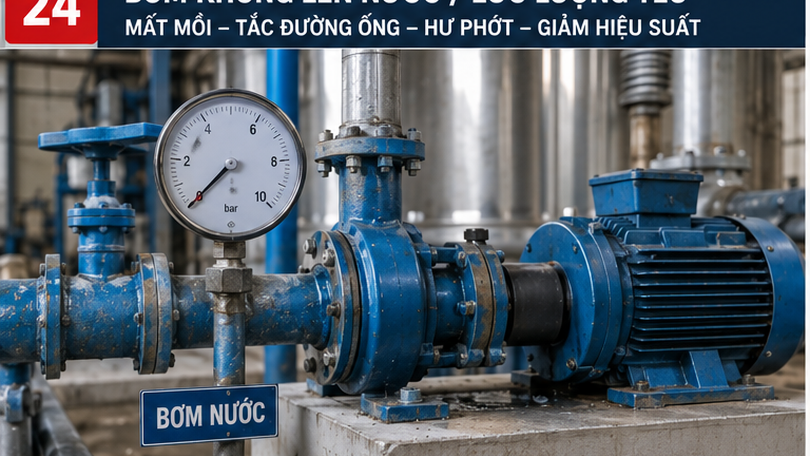 Kỹ sư kiểm tra bơm không lên nước tại xưởng SME Việt Nam