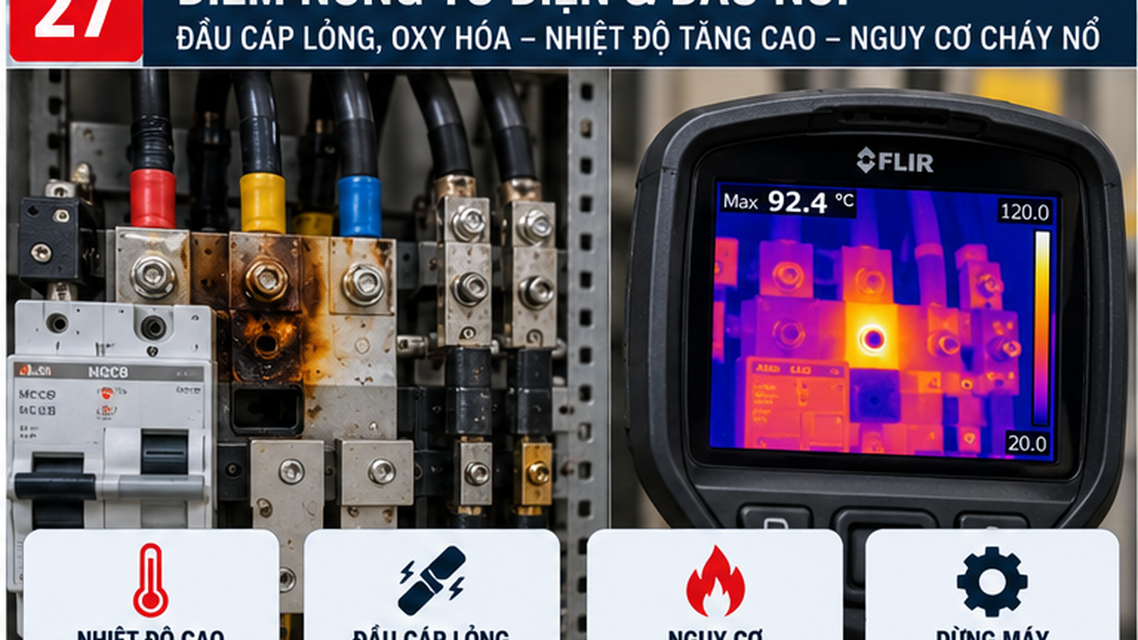 Kỹ thuật viên kiểm tra điểm nóng tủ điện tại xưởng SME Việt Nam - điểm nóng tủ điện