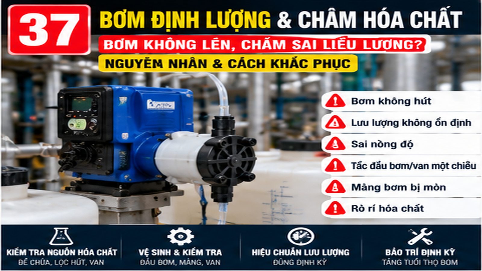Kỹ thuật viên kiểm tra bơm định lượng tại xưởng SME Việt Nam