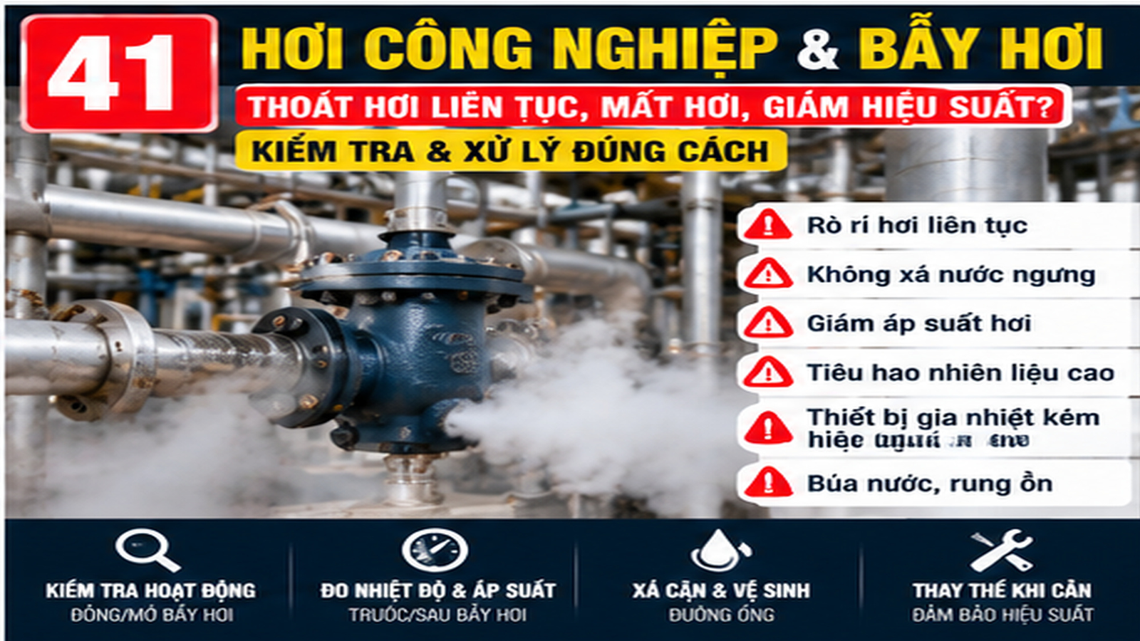 Kỹ thuật viên kiểm tra bẫy hơi tại xưởng SME Việt Nam