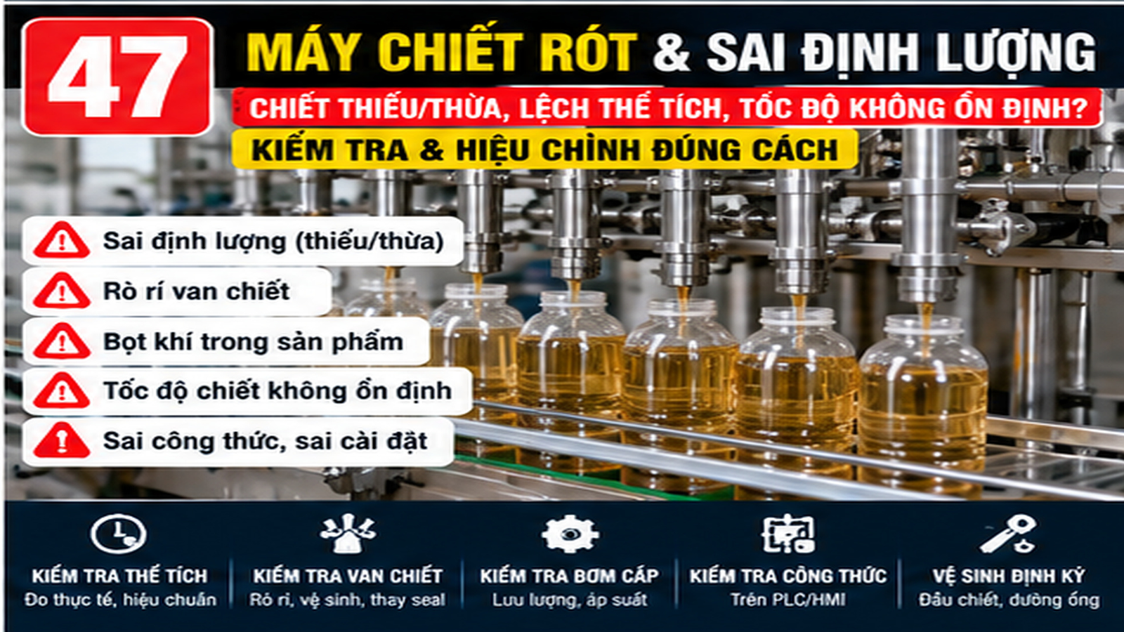Kỹ thuật viên kiểm tra máy chiết rót tại xưởng SME Việt Nam