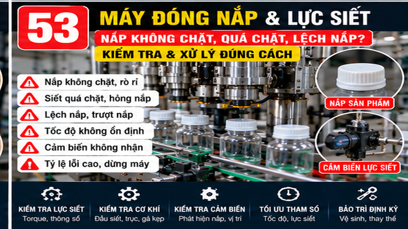 Kỹ thuật viên kiểm tra máy đóng nắp tại xưởng SME Việt Nam